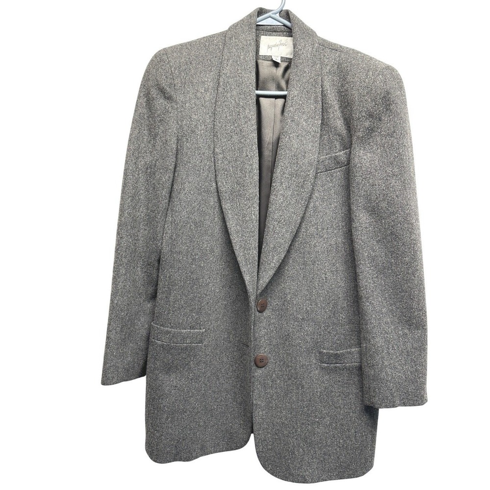 Vtg Jaqueline Ferrar 100% Merino Wool Blazer Women 6 Gray Tailored Jacket